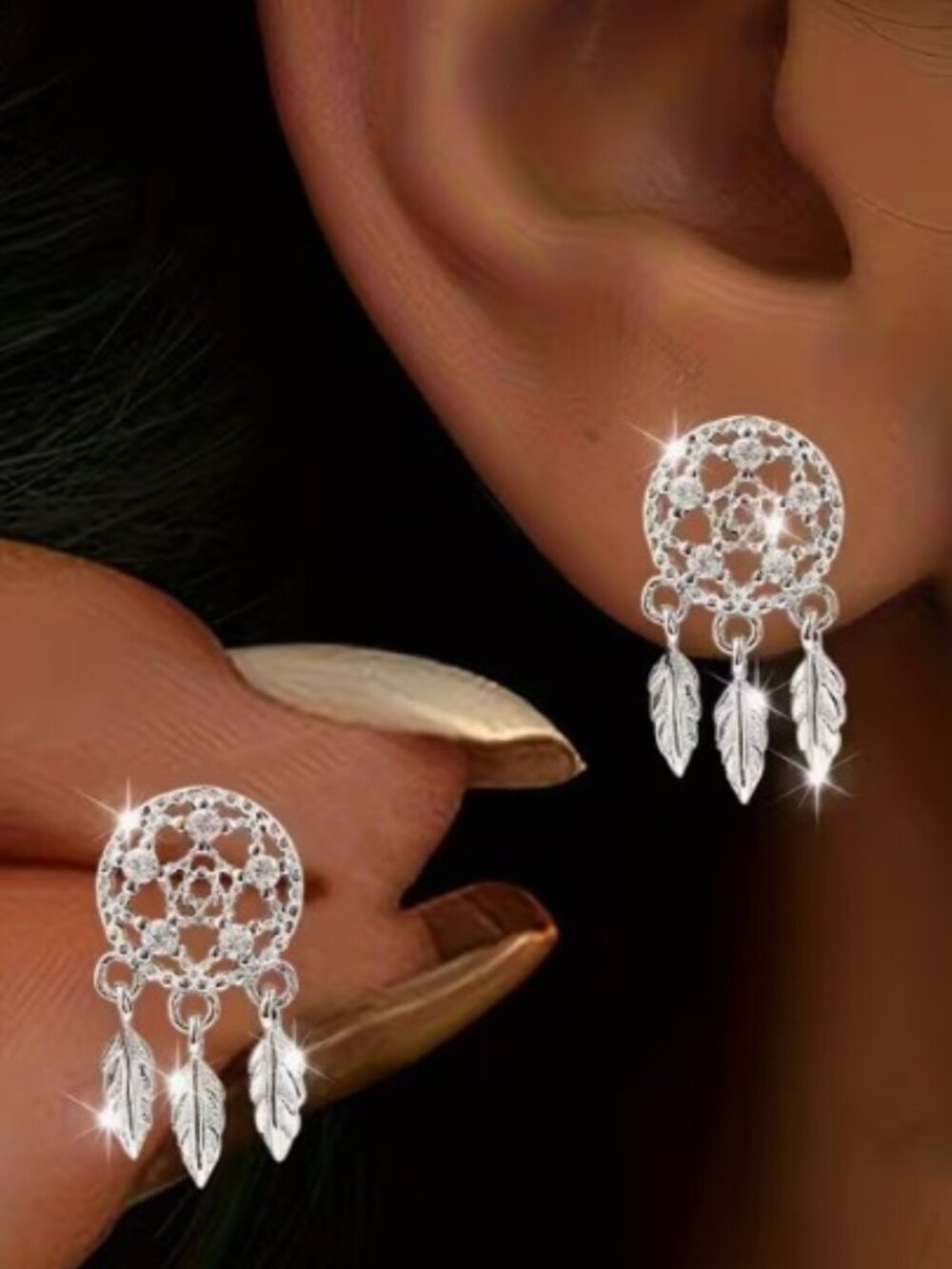 Minimalist Dreamcatcher Stud-back Earrings Glitter style